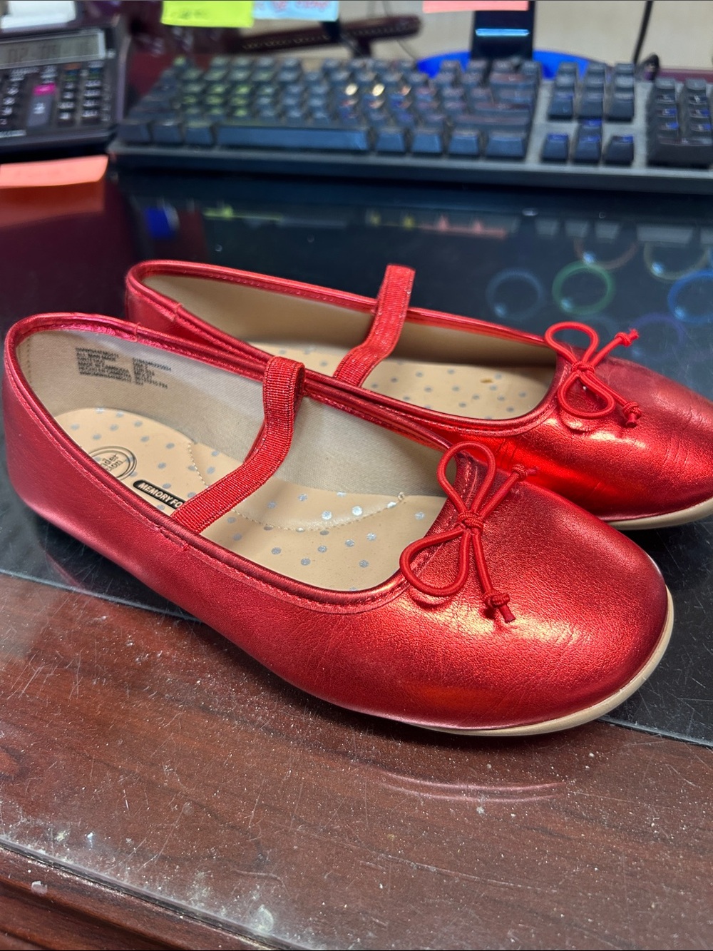 wonder nation Shiny Red Mary Jane Ballet Flats with Bow Accent size 2 NEW!